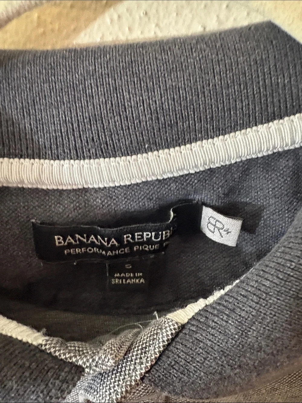 Banana Republic Gray Polo with Dark Contrast Collar and Striped Cuffs